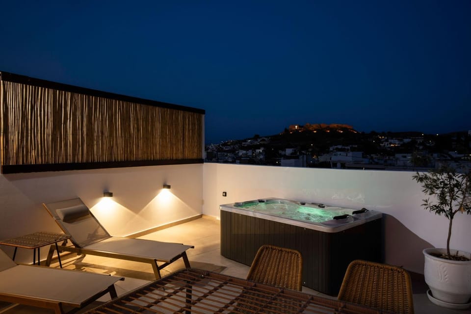 Patio, Night, Natural landscape, Hot Tub