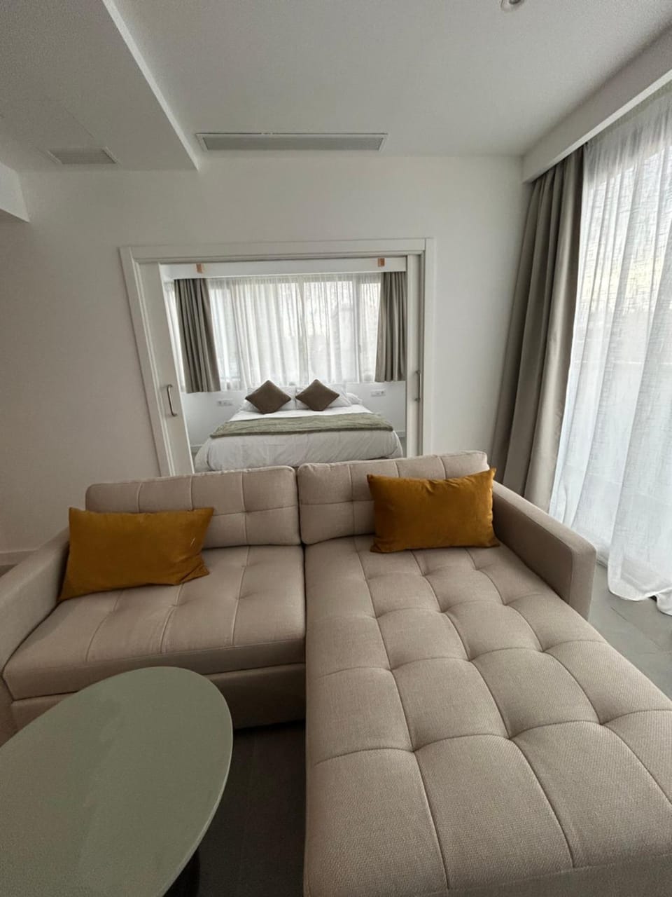 Bed, Living room, Sunrise