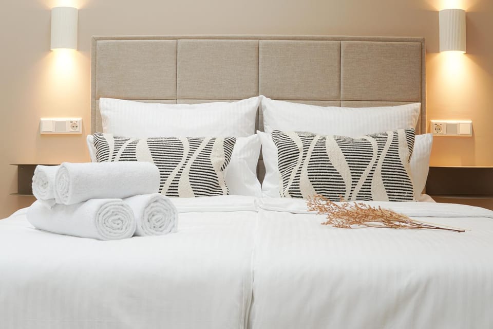 Bed, towels, towels