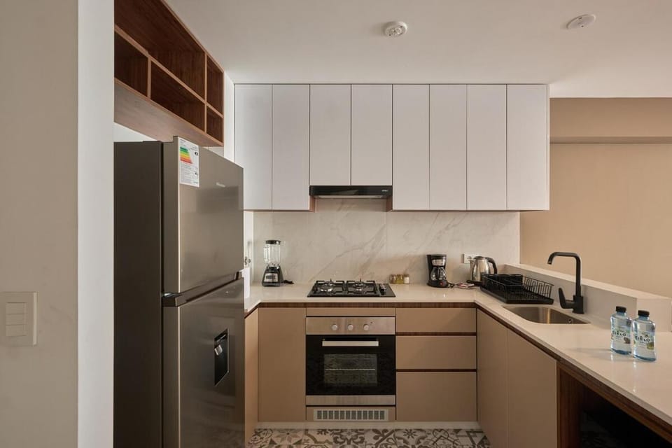 Kitchen or kitchenette, stove