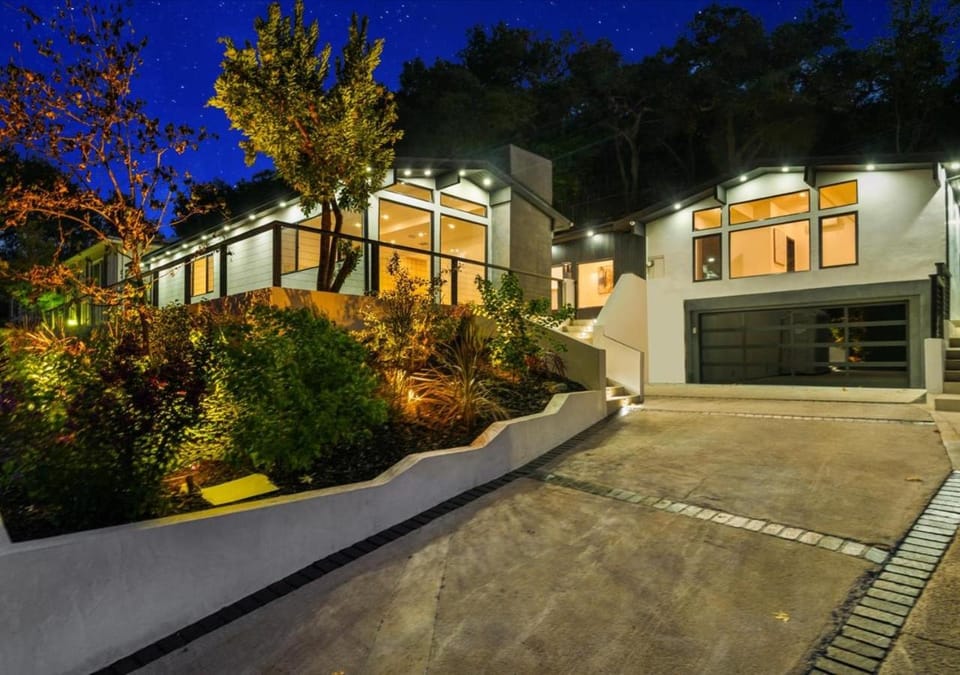 Property building, Night, Garden, Garden view