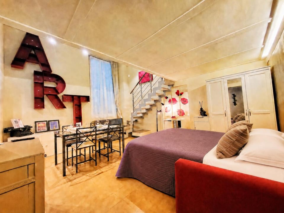 Bed, Living room, Seating area