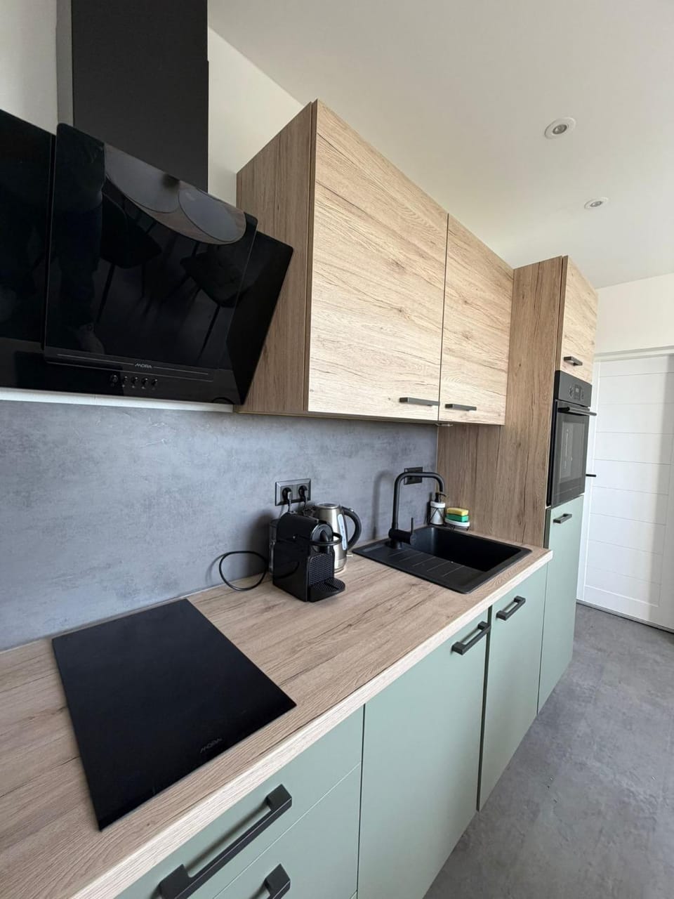 Kitchen or kitchenette, stove