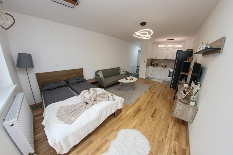 Bed, Living room, Seating area
