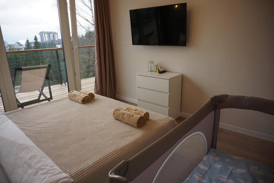 Bed, TV and multimedia, View (from property/room), Balcony/Terrace, Photo of the whole room, Bedroom, towels