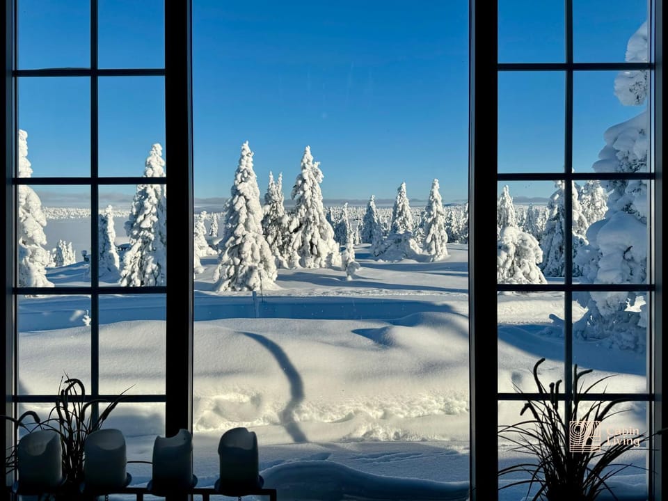 Winter, Living room, Lake view, Mountain view