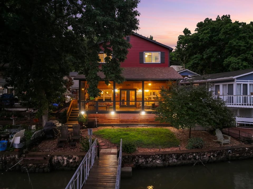 Patio, Garden, Lake view, Sunset