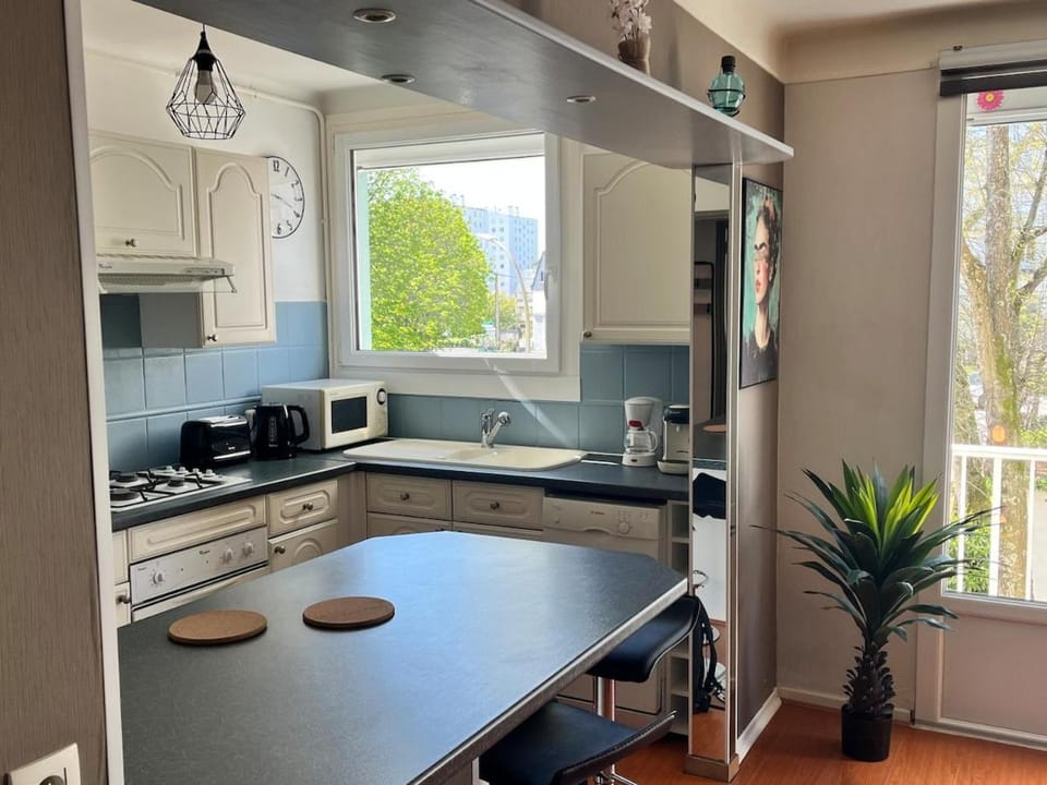 Dining area, dishwasher, oven, stove, toaster