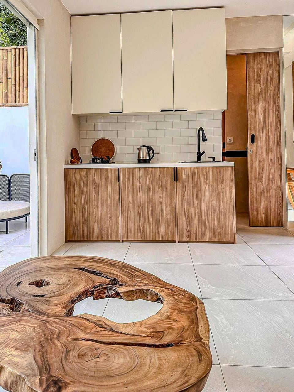 Kitchen or kitchenette, stove