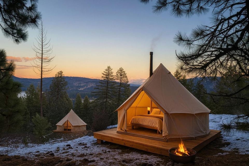 Scenic Glamping Stay with Quiet Privacy and Restful Views in Sandpoint, Idaho Luxury tent in Idaho