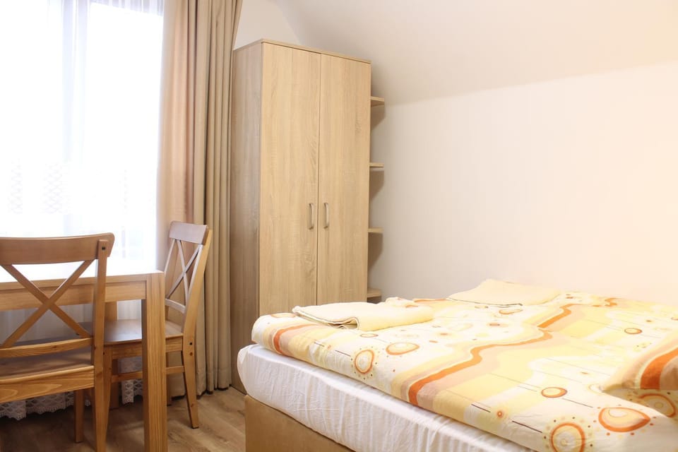 Bed, wardrobe