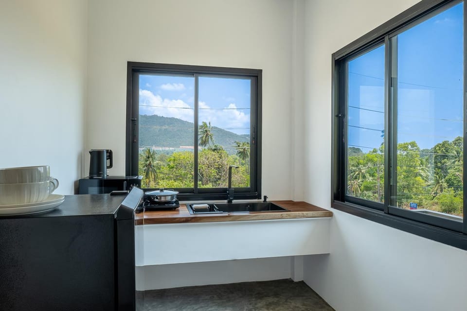 Kitchen or kitchenette, microwave