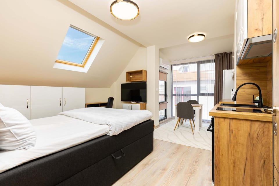 Bed, TV and multimedia, Kitchen or kitchenette, Photo of the whole room