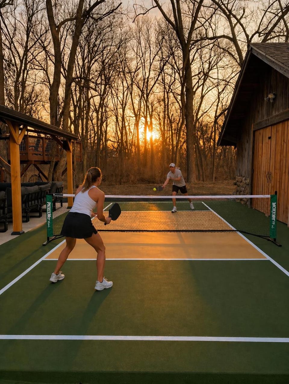 Natural landscape, Tennis court, On site, Sunset