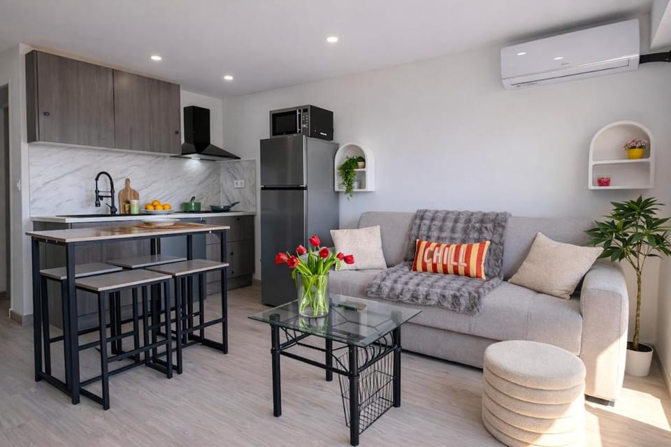 Living room, kitchen