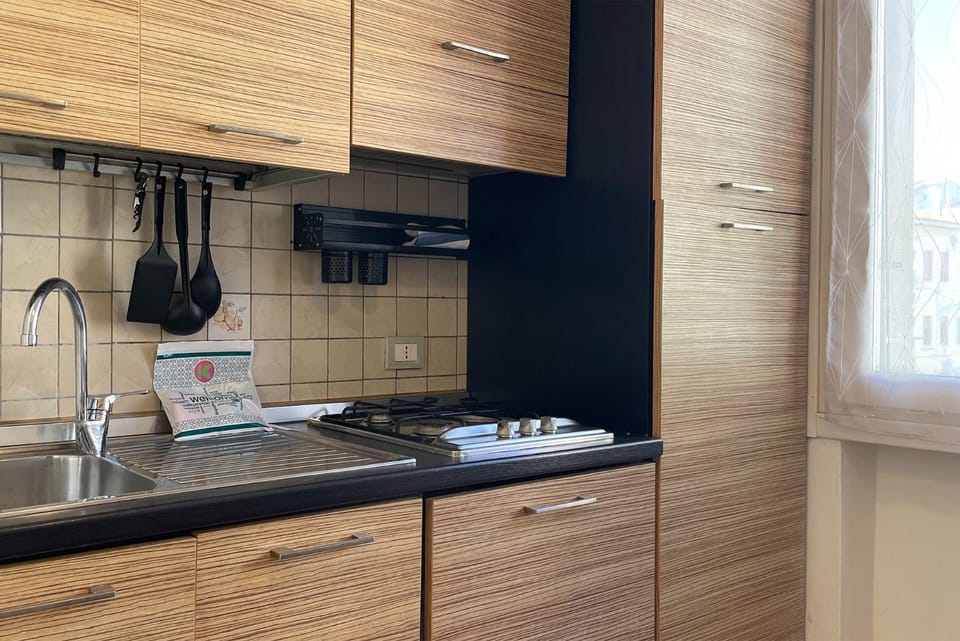 Kitchen or kitchenette, stove