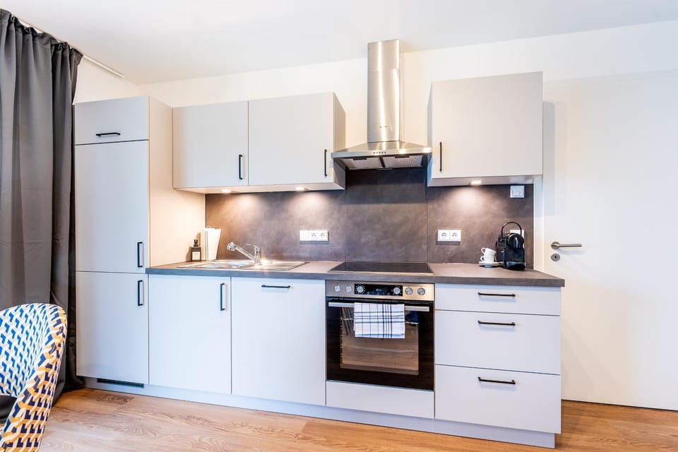 Kitchen or kitchenette, dishwasher, oven, stove