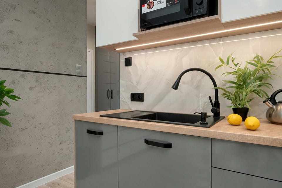 Kitchen or kitchenette, stove