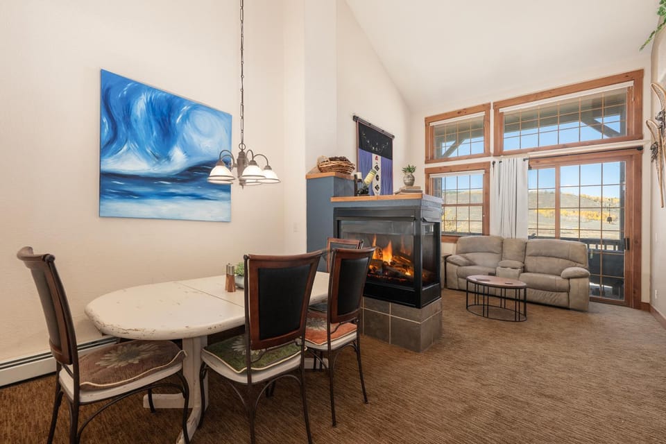 Living room, Dining area, Mountain view, fireplace, furniture