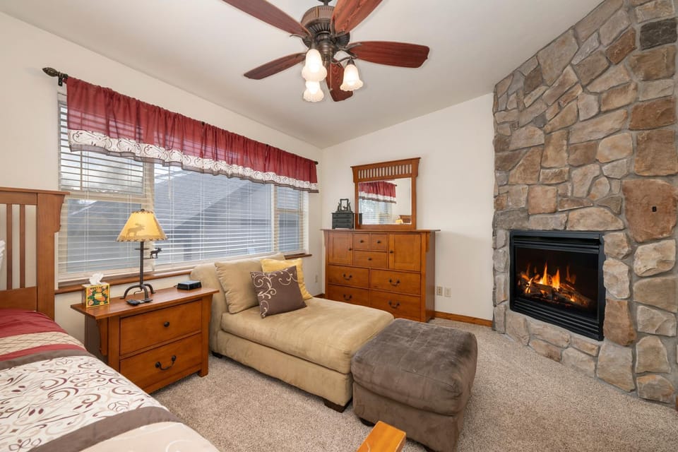 Bed, Living room, Seating area, Bedroom, fireplace, furniture