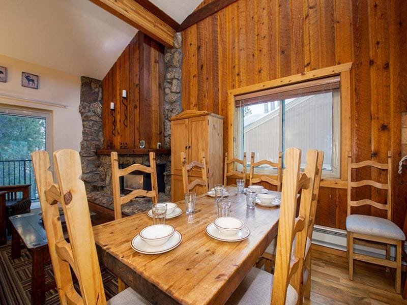 Dining area, fireplace, furniture