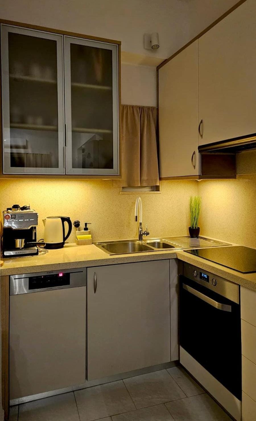Coffee/tea facilities, Kitchen or kitchenette, dishwasher, internet, microwave, oven, stove, toaster, air conditioner