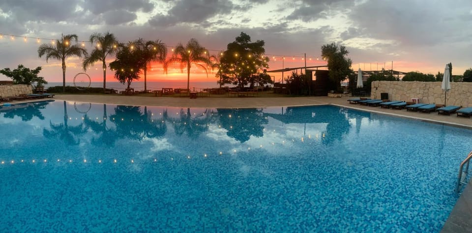 Natural landscape, Pool view, Swimming pool, Sunset