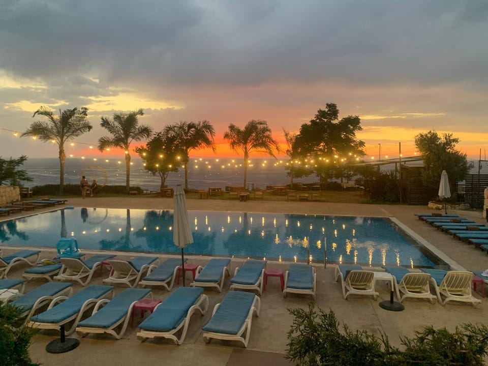 Natural landscape, Pool view, Swimming pool, Sunset