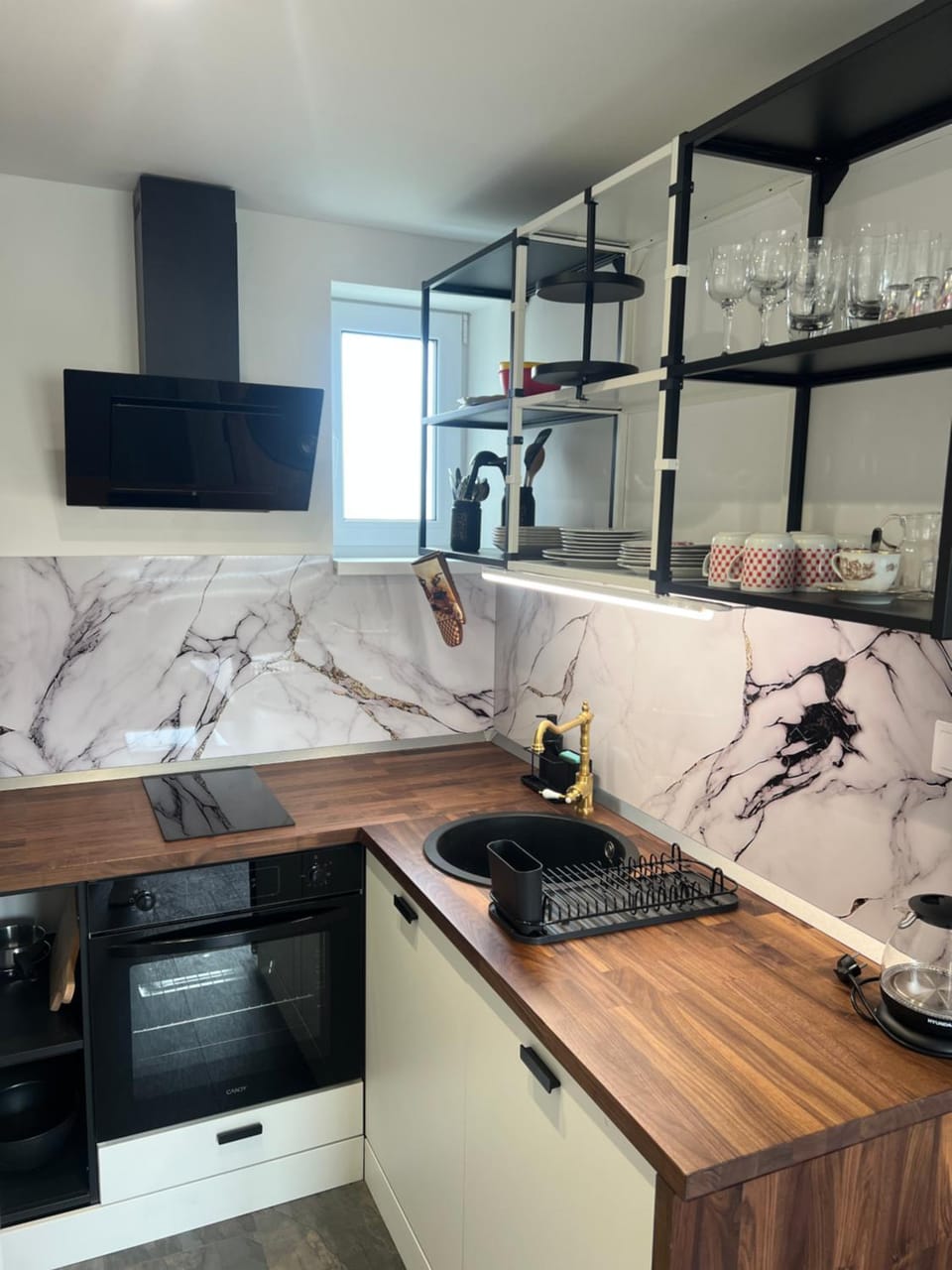 Kitchen or kitchenette, stove