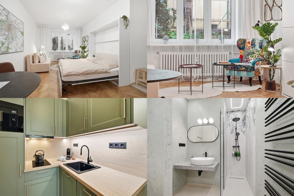 Bed, Bathroom, Kitchen or kitchenette, Living room, Seating area, Dining area, Bedroom
