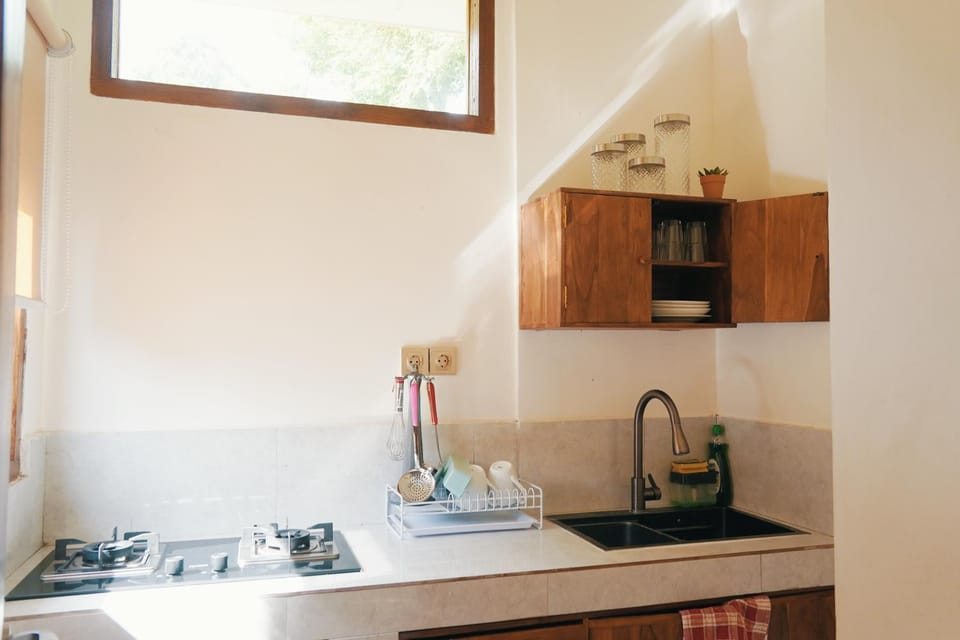 Kitchen or kitchenette, stove