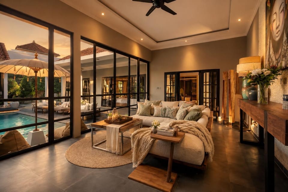 Living room, Seating area, Swimming pool