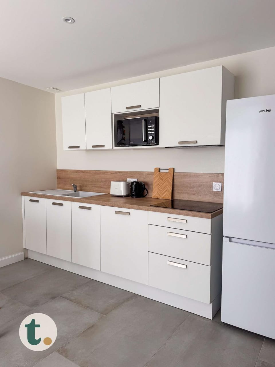 Kitchen or kitchenette, stove