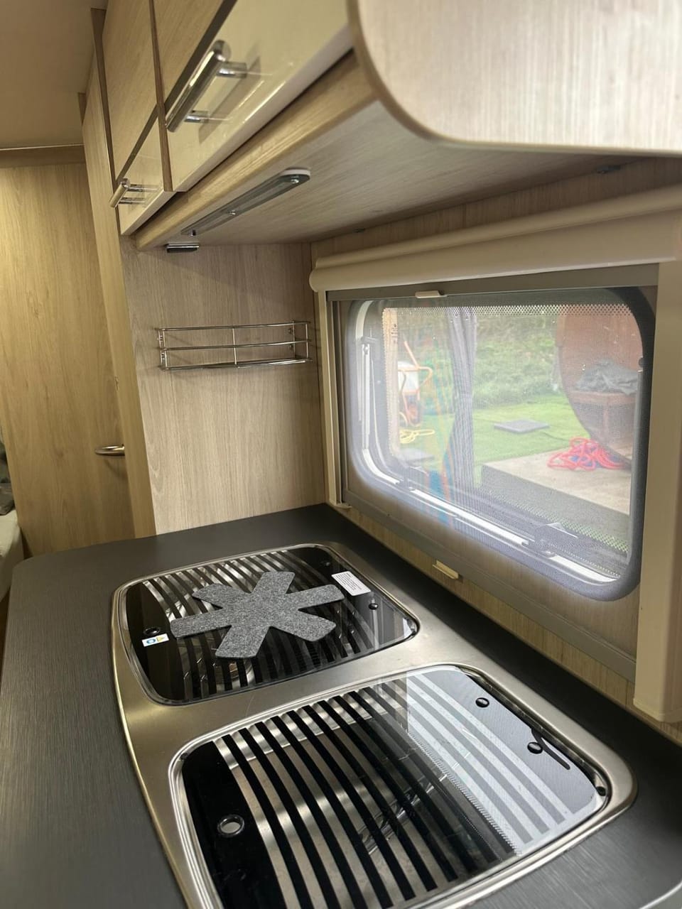 Kitchen or kitchenette, stove
