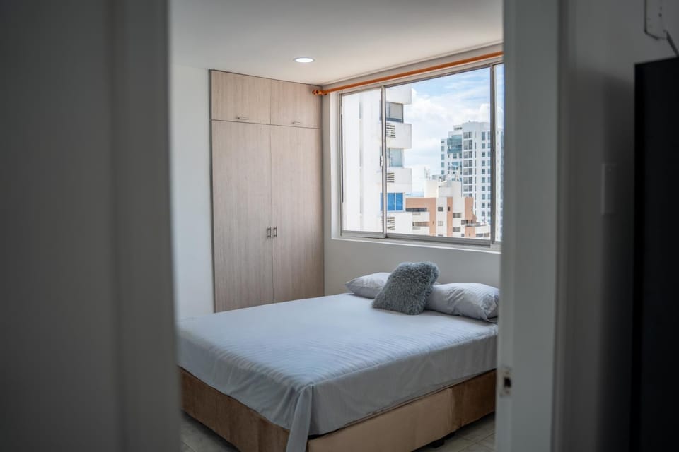 Bed, Bedroom, City view, storage, wardrobe
