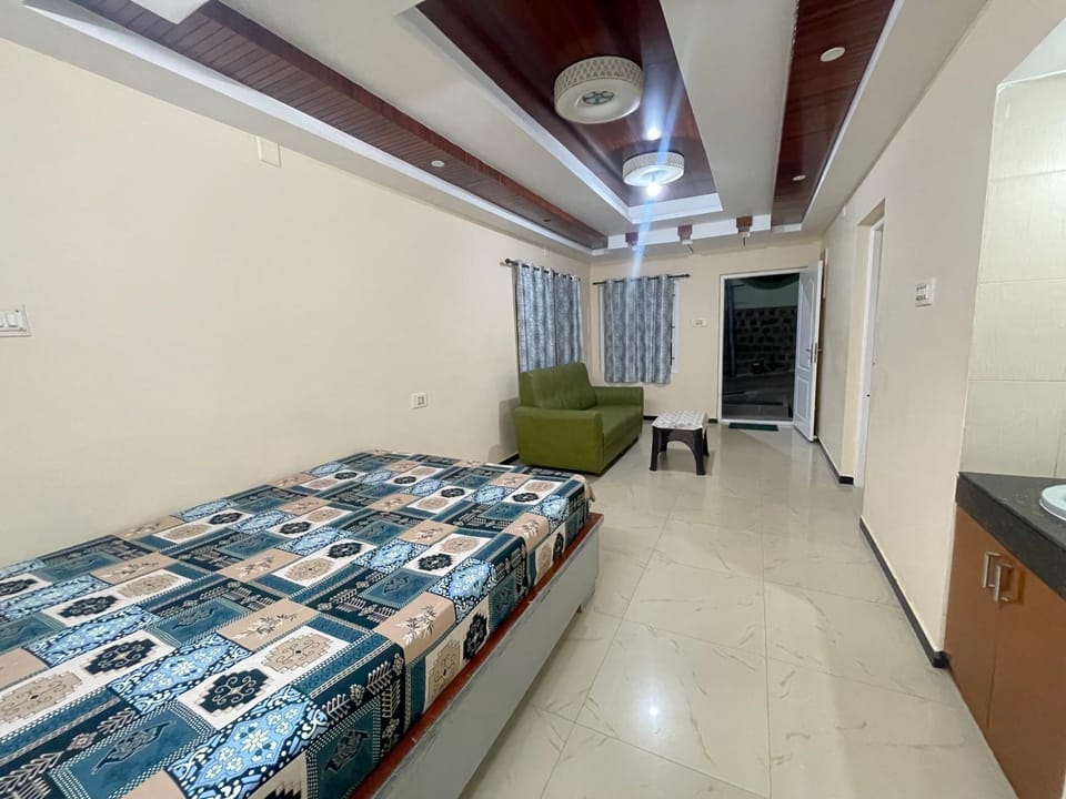 Bed, Living room, Seating area