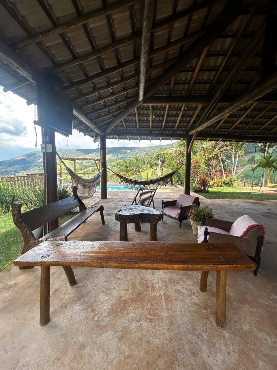 Patio, Living room, Seating area, Mountain view