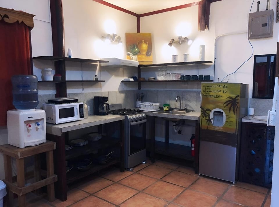 Kitchen or kitchenette, microwave