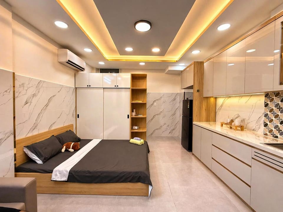 Bed, Kitchen or kitchenette, Living room, Photo of the whole room, Bedroom, air conditioner