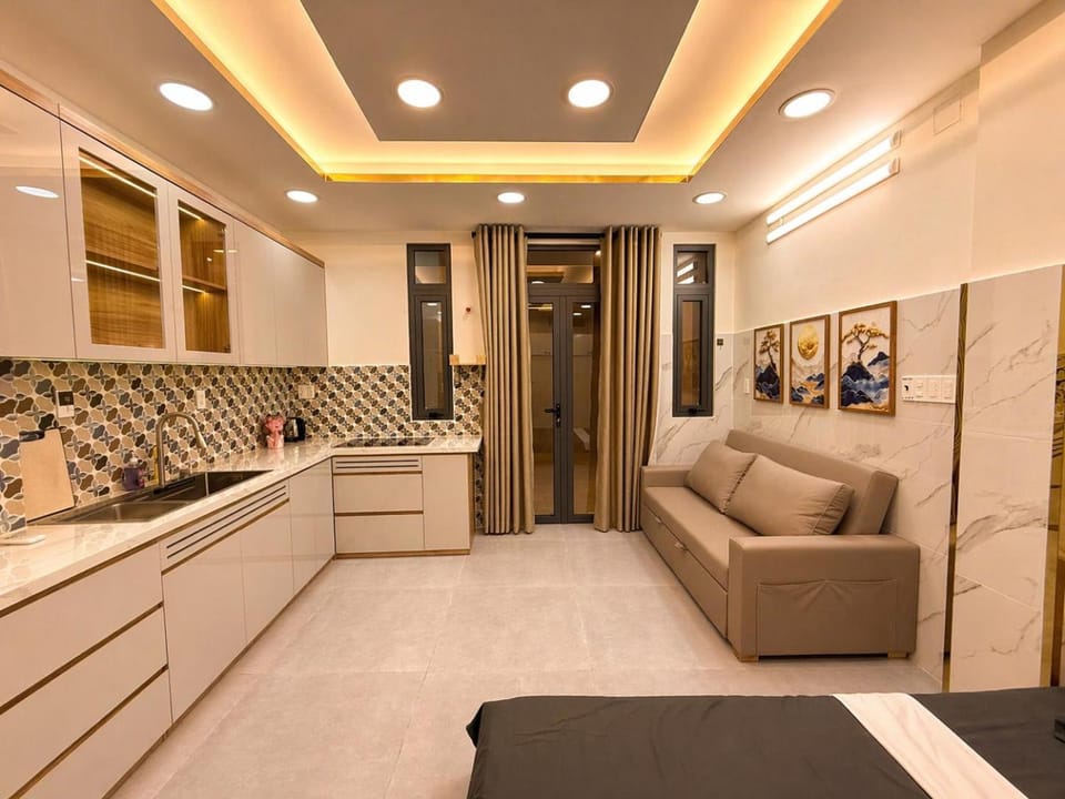 Kitchen or kitchenette, Living room, Seating area