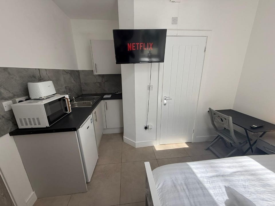Bed, TV and multimedia, Kitchen or kitchenette, Photo of the whole room, Bedroom, oven, stove, toaster