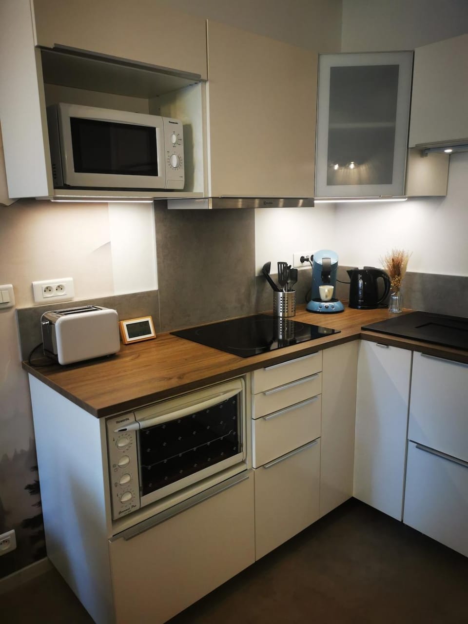 Coffee/tea facilities, Kitchen or kitchenette, stove, toaster