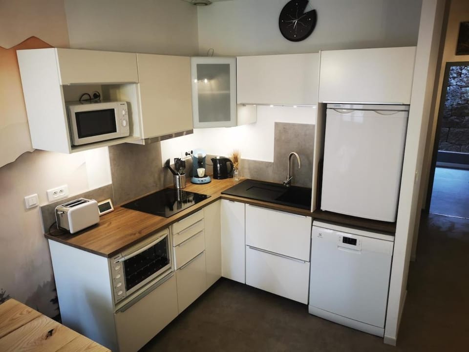 Kitchen or kitchenette, dishwasher, oven, stove, toaster