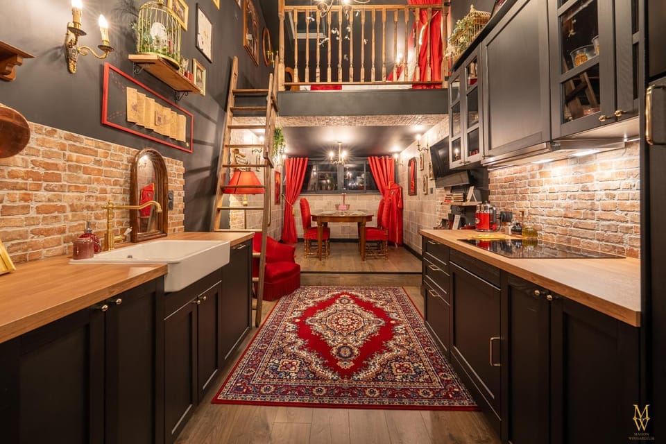 Kitchen or kitchenette, stove