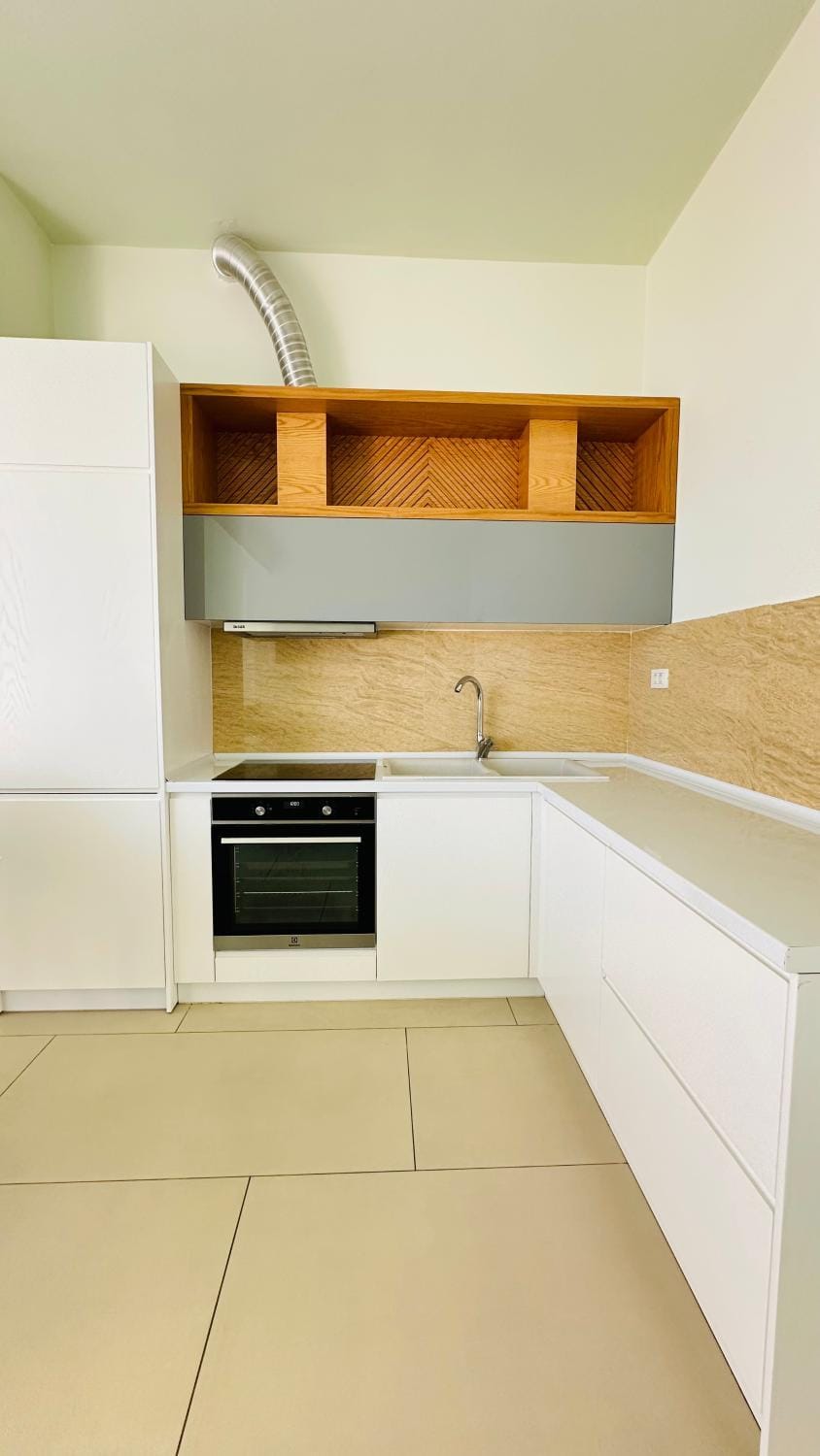 Kitchen or kitchenette, stove