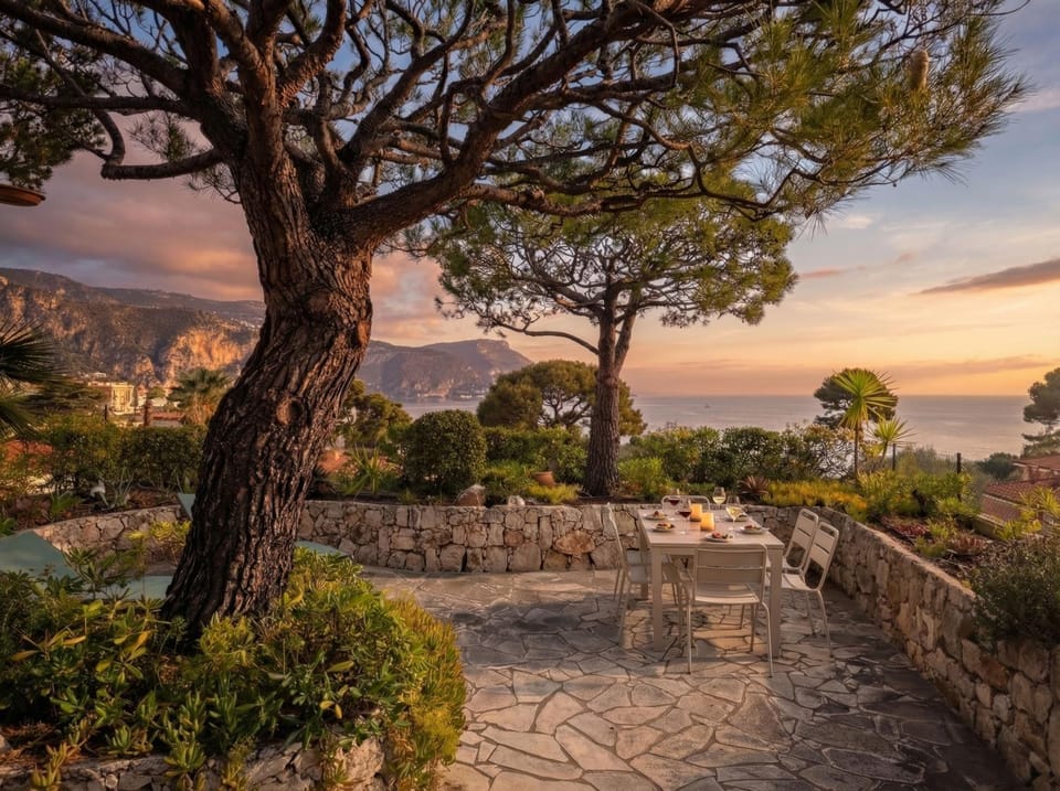 Patio, Natural landscape, Dining area, Sea view