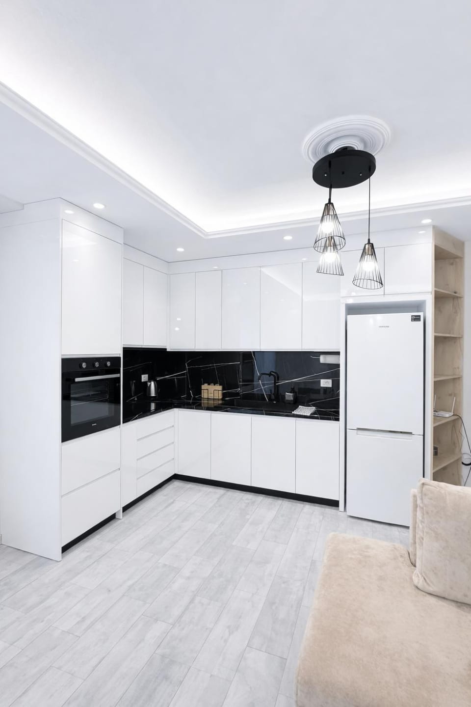 Kitchen or kitchenette, oven, stove