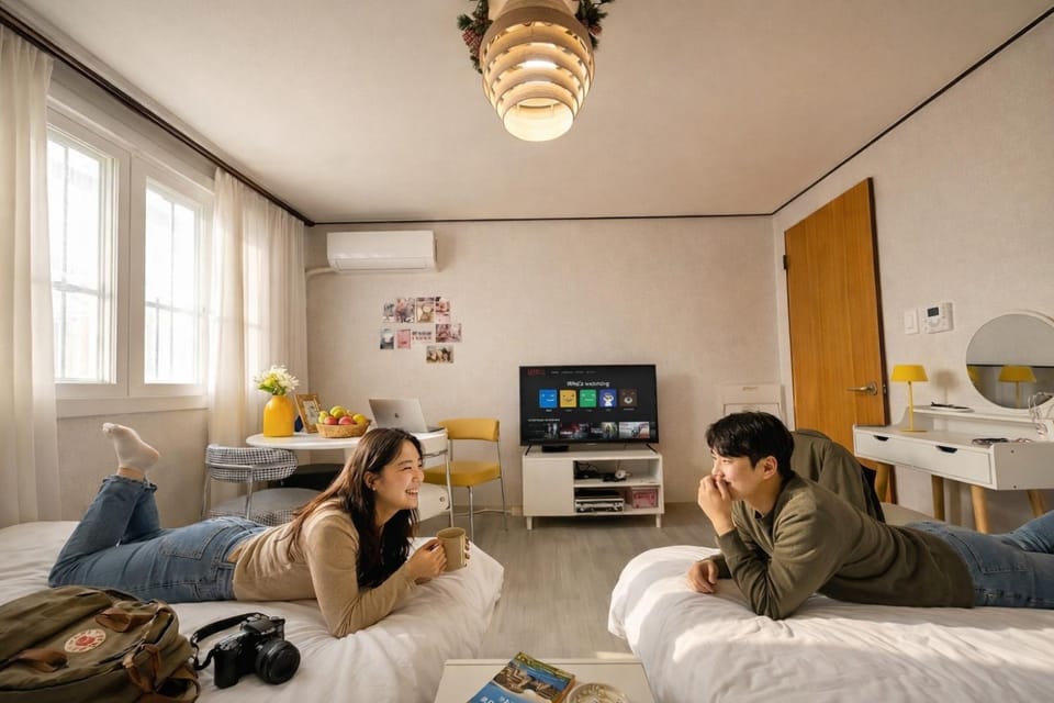 Communal lounge/ TV room, Bed, People, TV and multimedia, Seating area, Evening entertainment, Bedroom