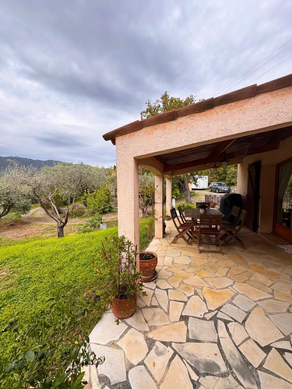 Property building, Patio, Natural landscape, Garden view, Mountain view