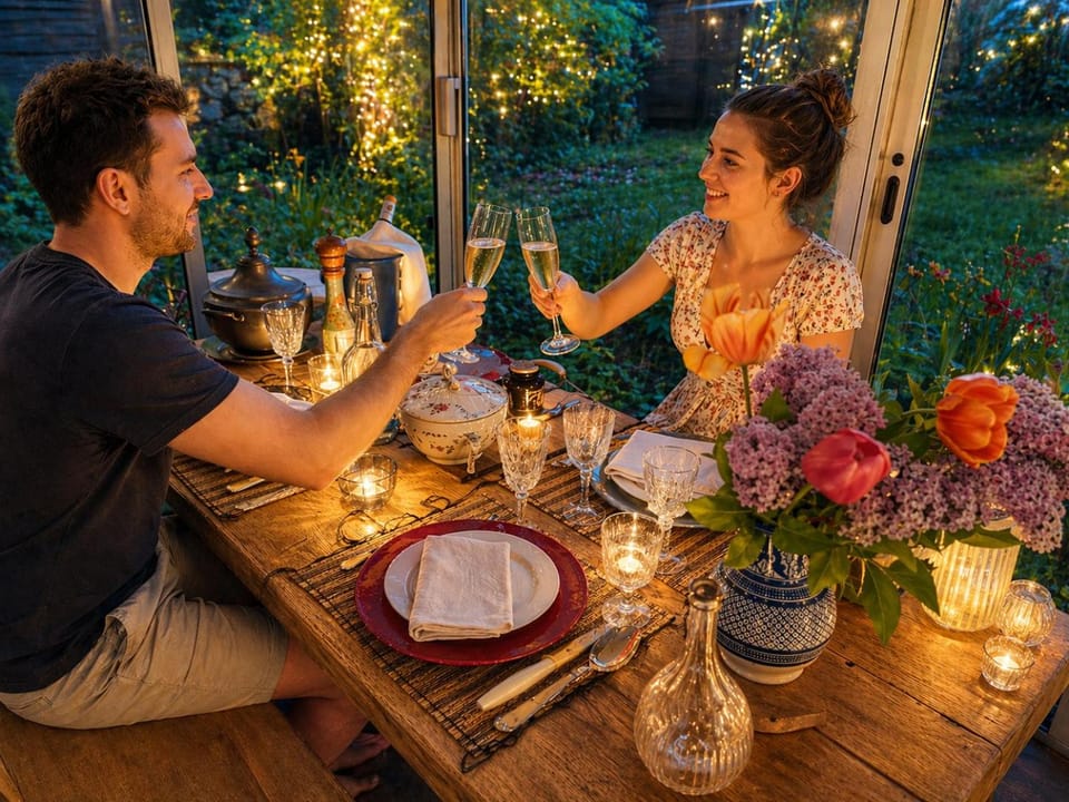 Patio, Food and drinks, Dining area, Guests, Garden view, Dinner